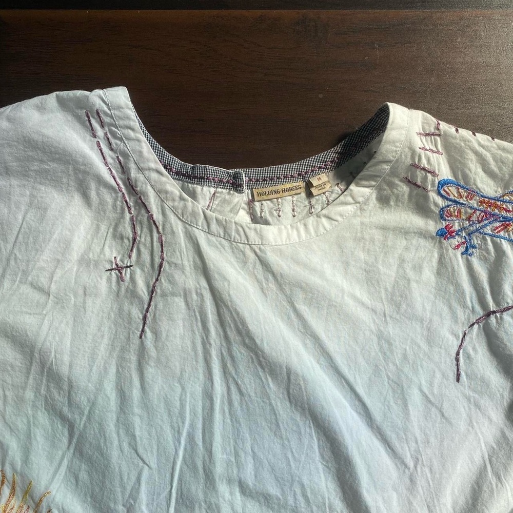 Holding Horses White Cotton Blouse with Colorful Embroidery Boho Hippie - Picture 10 of 13